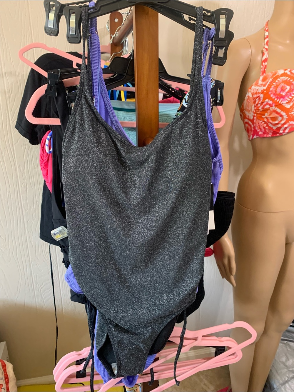 Macy's Shimmery Black One-Piece Swimsuit